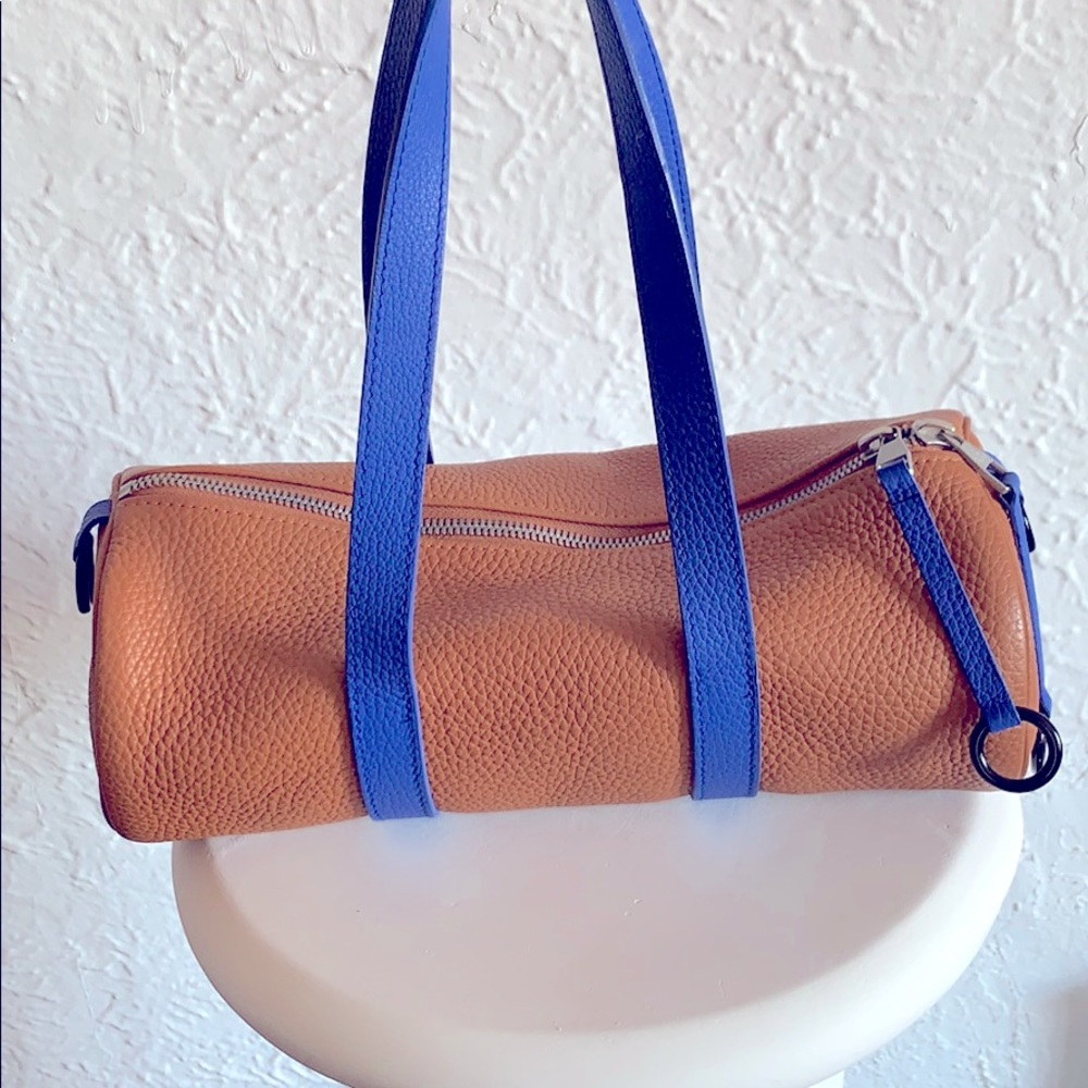 Simon Miller mini duffel bag. Tan and Blue